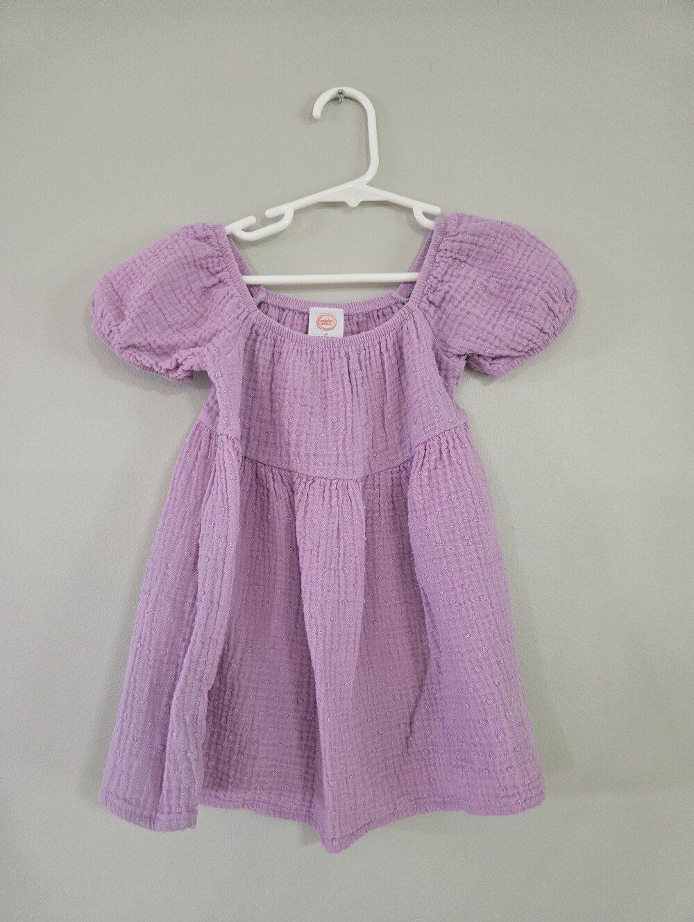 Wonder Nation Girls Lavender Purple Gauze Puff Sleeve Dress 2T